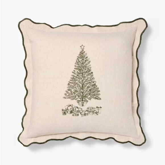 Threshold Studio McGee Holiday Tree Square Throw Pillow Scalloped Edges Green - Picture 1 of 3